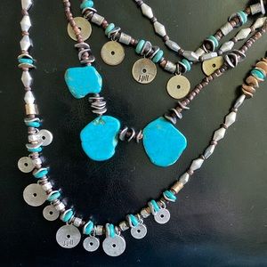 J. Jill vintage turquoise & wood 2 necklaces.